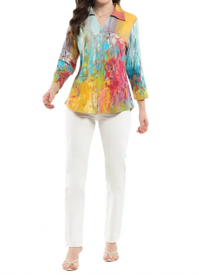 Parsley & Sage Button Front Top In Multicolor