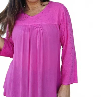 Parsley & Sage Casey Embroidered Top In Pink In Animal Print