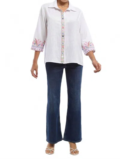 Parsley & Sage Charlotte 3/4 Collared Button Down Shirt In White
