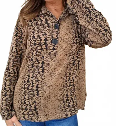 Parsley & Sage Collared Button Top In Taupe In Brown