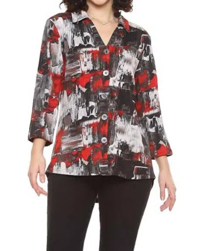 Parsley & Sage Heidi Button Front V-neck Shirt In Red Multi