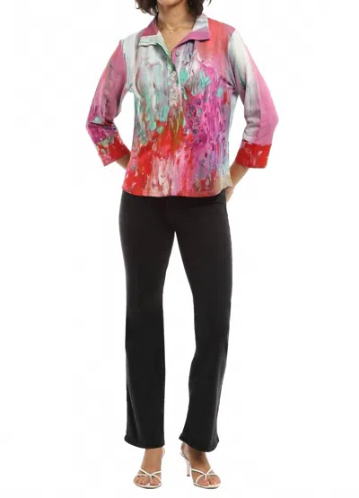 Parsley & Sage Jardin Three Quarter Sleeve Top In Multi