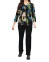 Parsley & Sage Justine Three Quarter Sleeve Pullover Top In Multi In Multi