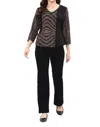 Parsley & Sage Leta V-neck Button Top In Brown & Black In Multi
