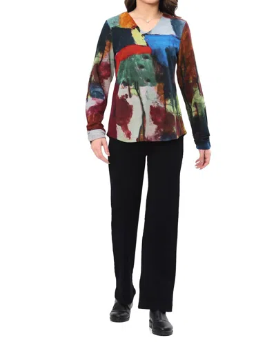 Parsley & Sage Nora Long Sleeve V-neck Top In Multi