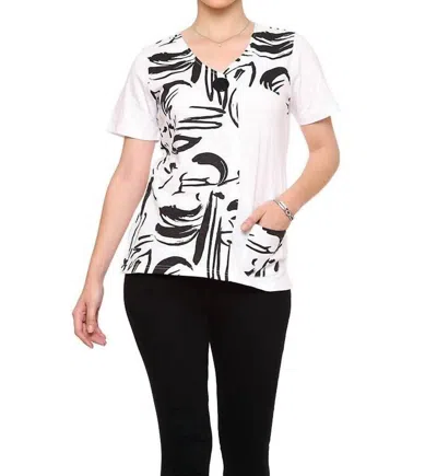 Parsley & Sage Roma Short Sleeve Pocket Top In White/black