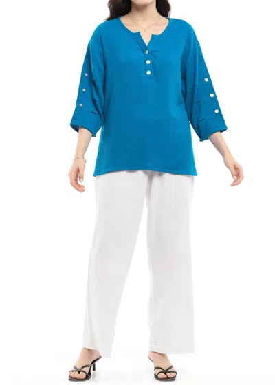 Parsley & Sage Shawn Three Quarter Sleeve Top In Island Blue