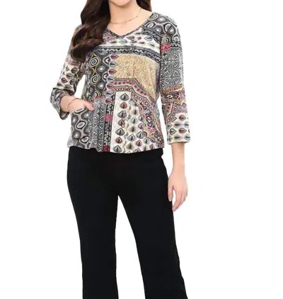 Parsley & Sage V-neck Top In Multi In Brown
