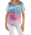 Parsley & Sage Zoey Short Sleeve Top In Multicolor In Blue