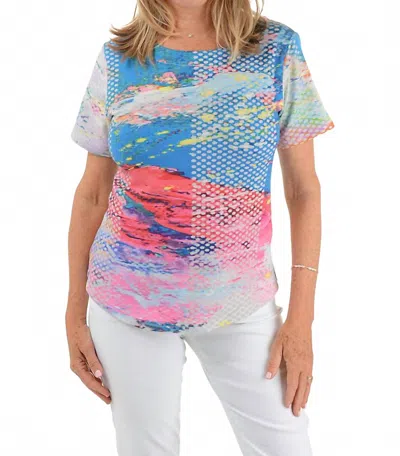 Parsley & Sage Zoey Short Sleeve Top In Multicolor In Blue