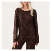 Part Two Darleena Metallic Long Sleeve Sequin Top In Mole In Multi