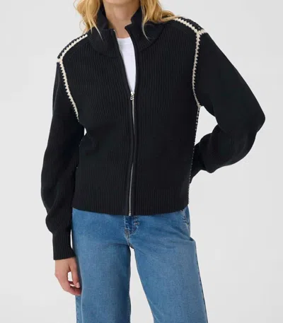 Part Two Semra Cardigan In Dark Navy/white Cap Grey In Black