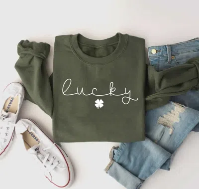 Par.tees By Party On Women's St Patrick Day 4 Leaf Cover Sweatshirt In Olive In Green
