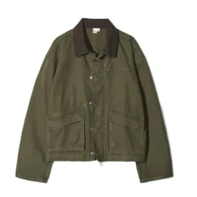Partimento Vintage Washed Wide Work Jacket In Moss Khaki In Green