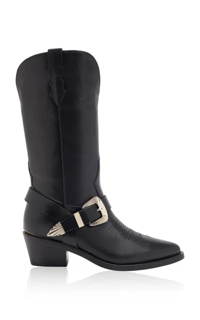 Partlow Brigitte Buckle-detailed Leather Western Boots In Black