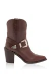 Partlow Brigitte Buckle-detailed Leather Western Boots In Brown