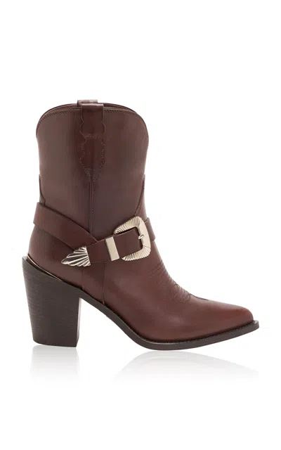 Partlow Brigitte Buckle-detailed Leather Western Boots In Brown