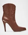 Partlow Camp Embroidered Leather Stiletto Cowboy Boots In Brown