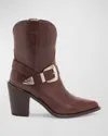 Partlow Charlotte Leather Buckle Western Booties In Bruciato