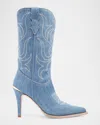 Partlow Cherie Denim Western Stiletto Mid Boots In Blue