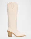 Partlow Coco Patent Western Knee Boots In White