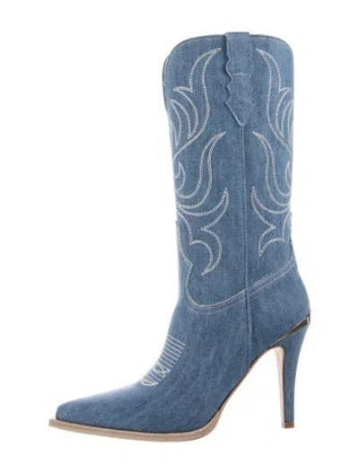 Pre-owned Partlow Denim Embroidered Accent Western Boots In Blue