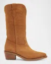 Partlow Forest Shearling-lined Suede Cowboy Boots In Brown