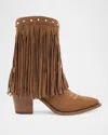 Partlow Hallee Suede Fringe Western Booties In Brown