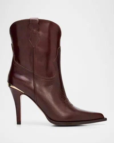Partlow Katie Leather Western Stiletto Booties In Brown