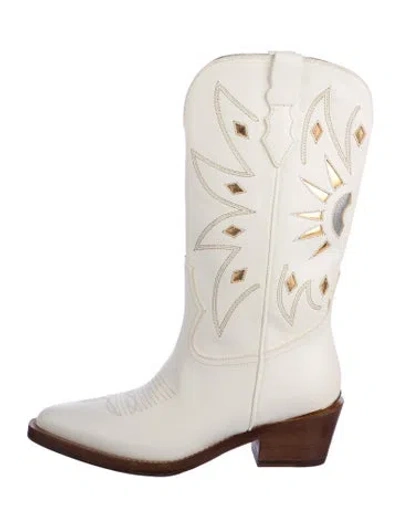 Pre-owned Partlow Leather Patterned Western Boots In White