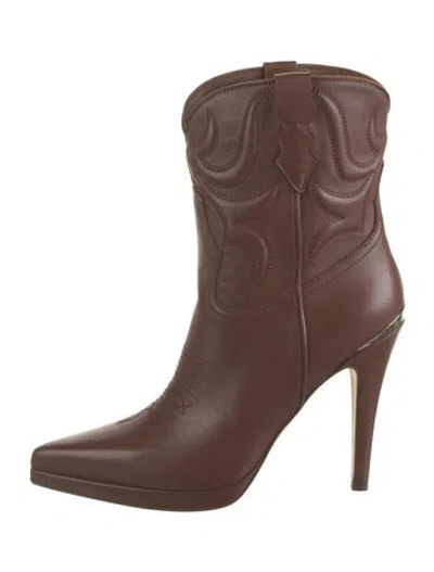 Pre-owned Partlow Leather Western Boots In Brown
