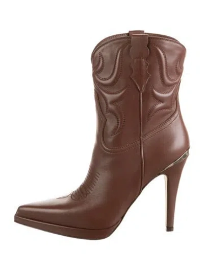 Pre-owned Partlow Leather Western Boots In Brown