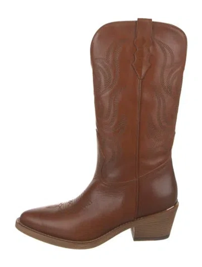 Pre-owned Partlow Leather Western Boots In Brown