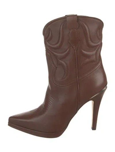 Pre-owned Partlow Leather Western Boots In Brown