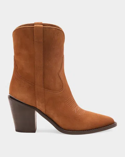 Partlow Leigh Anne Suede Western Ankle Booties In Brown