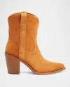 Partlow Leigh Anne Suede Western Ankle Booties In Cuoio