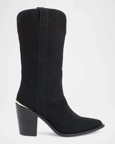 Partlow Leigh Anne Suede Western Boots In Nero
