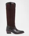 Partlow Mira Mixed Leather Western Knee Boots In Brown
