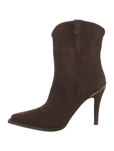 Pre-owned Partlow Suede Embroidered Accent Western Boots In Brown