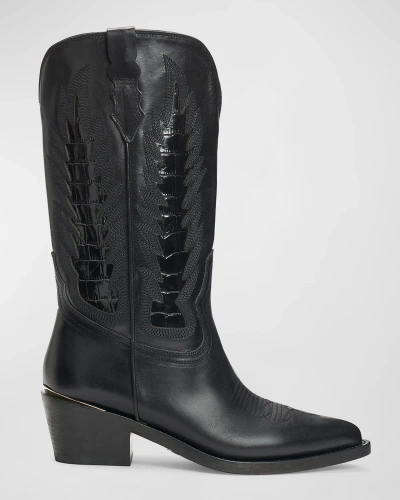 Partlow Whitney Mixed Leather Western Boots In Nero