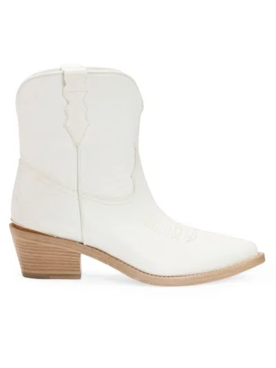 Partlow Julia Leather Western Ankle Booties In Bianco