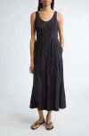Partow Camden Metallic Crinkle Cotton Midi Dress In Black