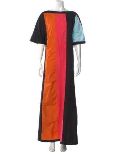 Pre-owned Partow Colorblock Pattern Long Dress In Black