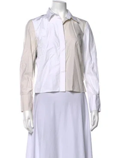 Pre-owned Partow Colorblock Pattern Long Sleeve Button-up Top In White
