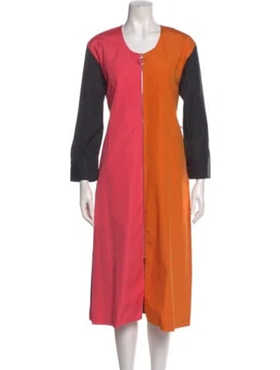 Pre-owned Partow Colorblock Pattern Midi Length Dress In Pink