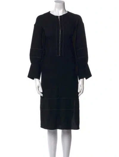 Pre-owned Partow Crew Neck Midi Length Dress In Black