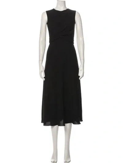 Pre-owned Partow Crew Neck Midi Length Dress In Black