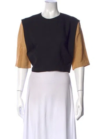 Pre-owned Partow Crew Neck Short Sleeve Crop Top In Black