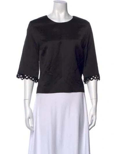 Pre-owned Partow Crew Neck Three-quarter Sleeve Top In Black