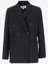 Partow Steph Double Breasted Virgin Wool Blazer In Black